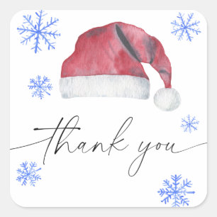 Kerstmannenhoed bedankkaart vierkante sticker