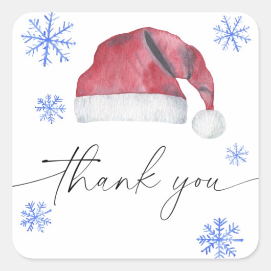 Kerstmannenhoed bedankkaart vierkante sticker (Voorkant)