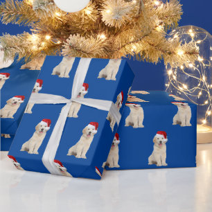 Kerstmannenhoed op Goud Retriever Puppy Inpakpapie Cadeaupapier