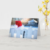 Kerstmannenhoed op witte omheining kaart (Gele Bloem)