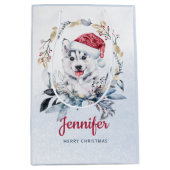 Kerstmannenhoed Sibeerische Husky Aangepaste Honde Medium Cadeauzakje (Voorkant)