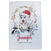 Kerstmannenhoed Sibeerische Husky Aangepaste Honde Medium Cadeauzakje (Achterkant)