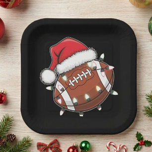 Kerstmannenhoed-voetbal met Festieve Kerstverlicht Papieren Bordje
