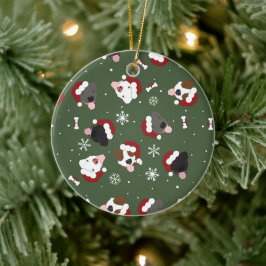 Kerstmannenhonden op Groen Keramisch Ornament