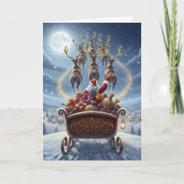 Kerstmannens slee-rit - Kerstgroetkaart Feestdagen Kaart