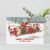 Kerstmannetje elfen op Maat Merry Christmas Feestdagenkaart (Staand voorkant)