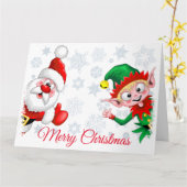 Kerstmannetje en Elf Kerstkarakters Duim Omhoog Ka Kaart (Gele Bloem)