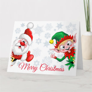 Kerstmannetje en Elf Kerstkarakters Duim Omhoog Ka Kaart