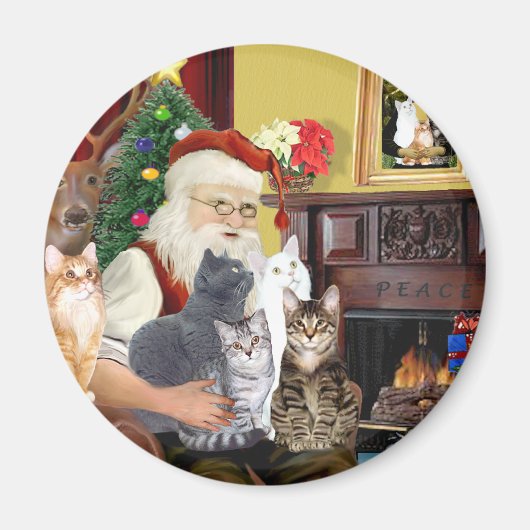 Kerstmannetje en zijn vijf katten magneet (Voorkant)