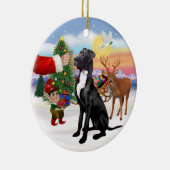 Kerstmannetje geeft traktatie - Zwarte Dog Keramisch Ornament (Rechts)