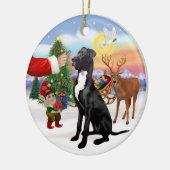Kerstmannetje geeft traktatie - Zwarte Dog Keramisch Ornament (Links)
