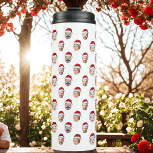 Kerstmannetje Hoed Custom Familie Gezicht 4 Foto's Thermosbeker