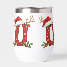 Kerstmannetje hoed Monogram initiaal U vrolijk ker