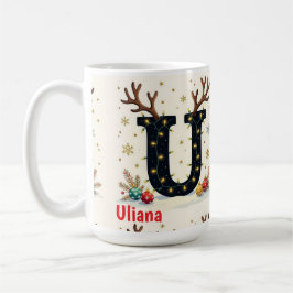 Kerstmannetje hoed Monogram initiaal U vrolijk ker Koffiemok
