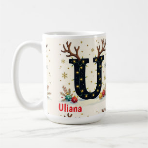 Kerstmannetje hoed Monogram initiaal U vrolijk ker Koffiemok