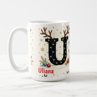 Kerstmannetje hoed Monogram initiaal U vrolijk ker Koffiemok