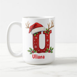 Kerstmannetje hoed Monogram initiaal U vrolijk ker Koffiemok