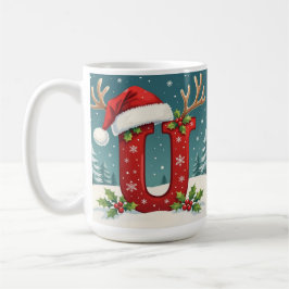 Kerstmannetje hoed Monogram initiaal U vrolijk ker Koffiemok
