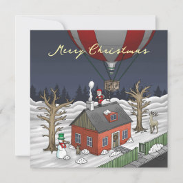 Kerstmannetje in de hete luchtballon feestdagenkaart