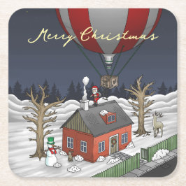 Kerstmannetje in de hete luchtballon kartonnen onderzetters