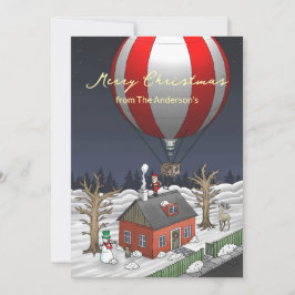 Kerstmannetje in een hete luchtballon feestdagenkaart