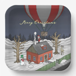Kerstmannetje in een hete luchtballon papieren bordje