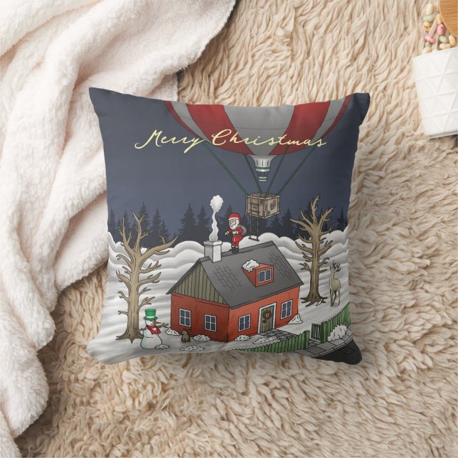 Kerstmannetje in een heteluchtballon kussen (Deken)