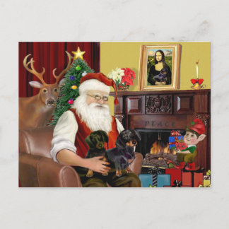 Kerstmannetje met 2 Dachshonden (b-t) Feestdagenkaart