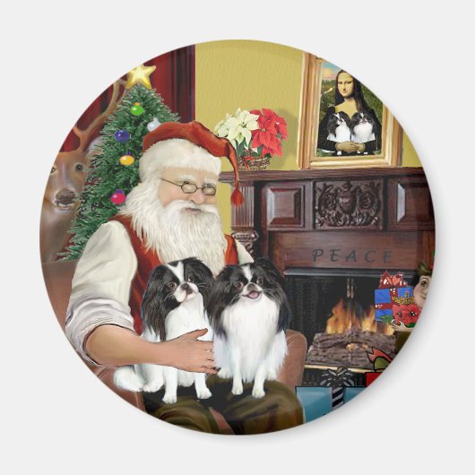 Kerstmannetje met 2 Japanse Spaniels Magneet (Voorkant)