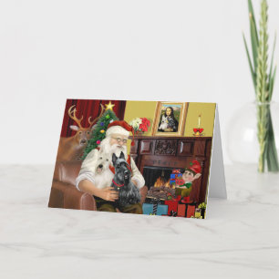 Kerstmannetje met 2 Schotse Terriërs Feestdagen Kaart