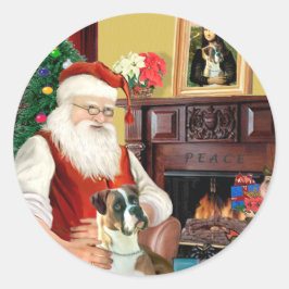 Kerstmannetje met zijn Boxer (natuurlijke oren) Ronde Sticker