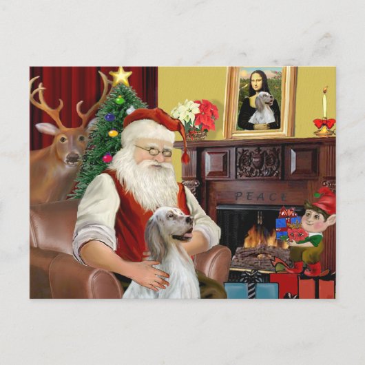 Kerstmannetje met zijn Engelse Setter Feestdagenkaart (Voorkant)