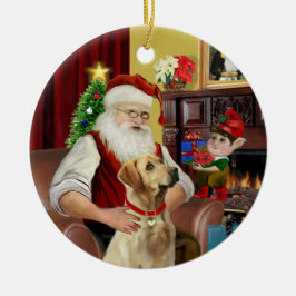 Kerstmannetje met zijn gele labrador (#8) keramisch ornament