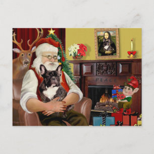 Kerstmannetje met zijn gestreepte Franse Bulldog Feestdagenkaart