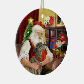 Kerstmannetje met zijn gestroomde Greyhound Keramisch Ornament (Rechts)
