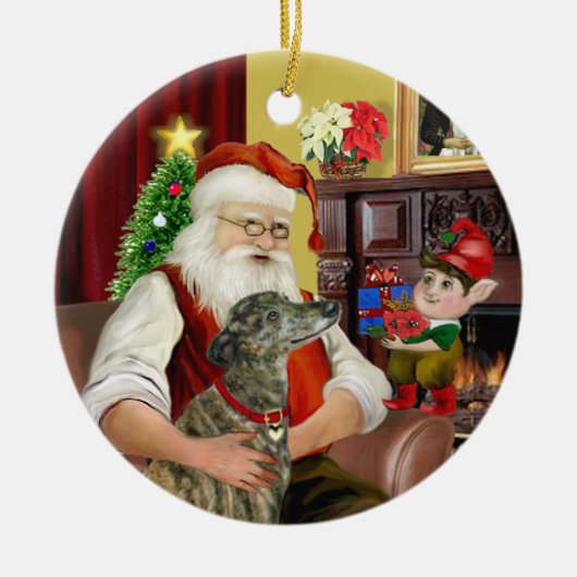 Kerstmannetje met zijn gestroomde Greyhound Keramisch Ornament (Voorkant)