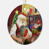 Kerstmannetje met zijn gestroomde Greyhound Keramisch Ornament (Links)