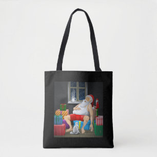 Kerstmannetje neemt koffiepauze op kerstavond tote bag