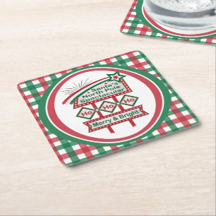 Kerstmannetje Retro Marquee – Ho Ho Ho vrolijk & f Kartonnen Onderzetters