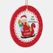 Kerstmannetje slee baby's eerste kerstfeest keramisch ornament (Rechts)