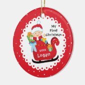 Kerstmannetje slee baby's eerste kerstfeest keramisch ornament (Links)