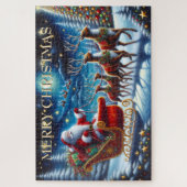 Kerstmannetje slee en rendieren op kerstavond legpuzzel (Verticaal)
