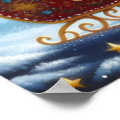 Kerstmannetje slee en rendieren op kerstavond poster (Hoek)