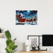 Kerstmannetje slee en rendieren op kerstavond poster (Thuiskantoor)