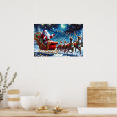 Kerstmannetje slee en rendieren op kerstavond poster (Keuken)