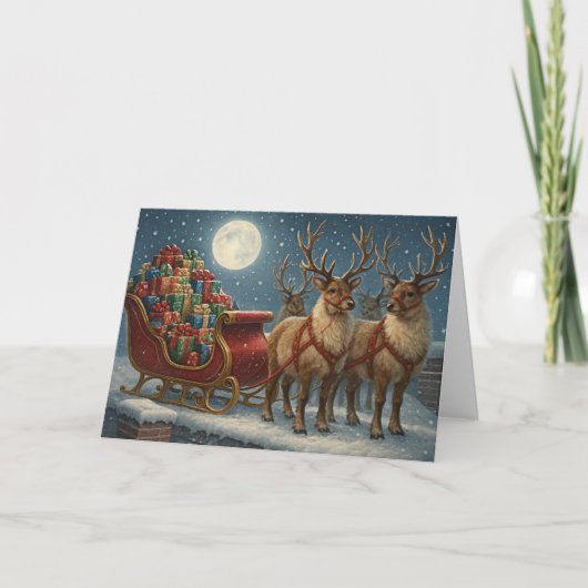 Kerstmannetje slee feestdagen kaart (Voorkant)