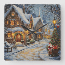 Kerstmannetje slee rit winter wonderland klok