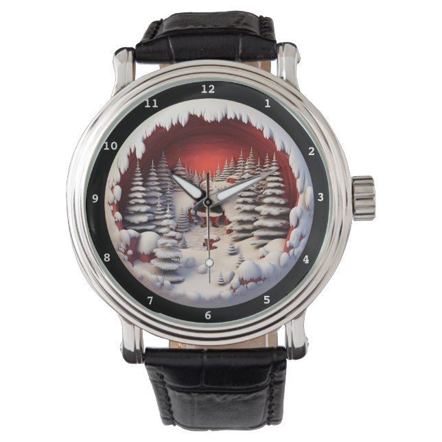 Kerstmannetje Sneeuwbos Tijdmeter Horloge (Voorkant)
