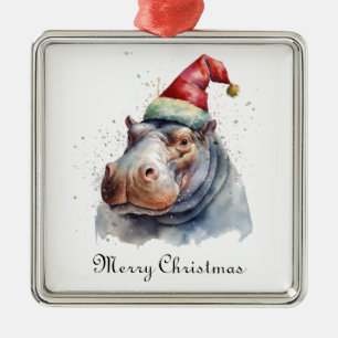 Kerstmannetje zijn Kleine Nijlpaard, op maat gemaa Metalen Ornament