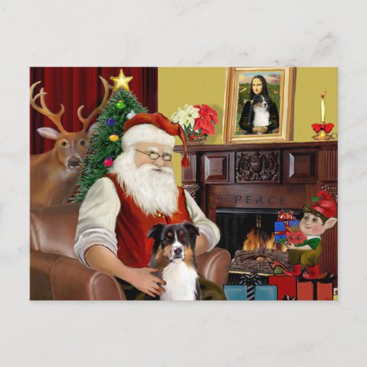 Kerstmannetje's Australische Herder (driekleur) Feestdagenkaart (Voorkant)